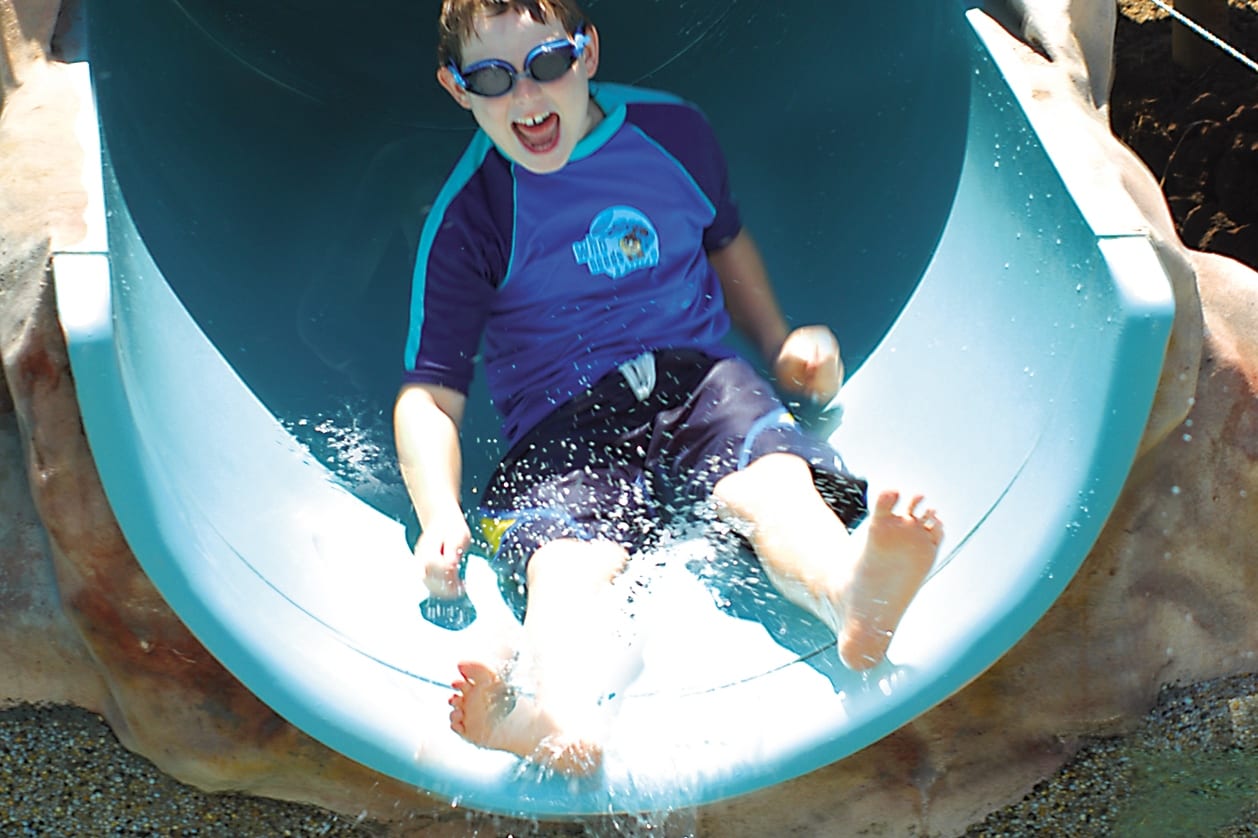 Waterslide Smiling Boy Landscape Crop